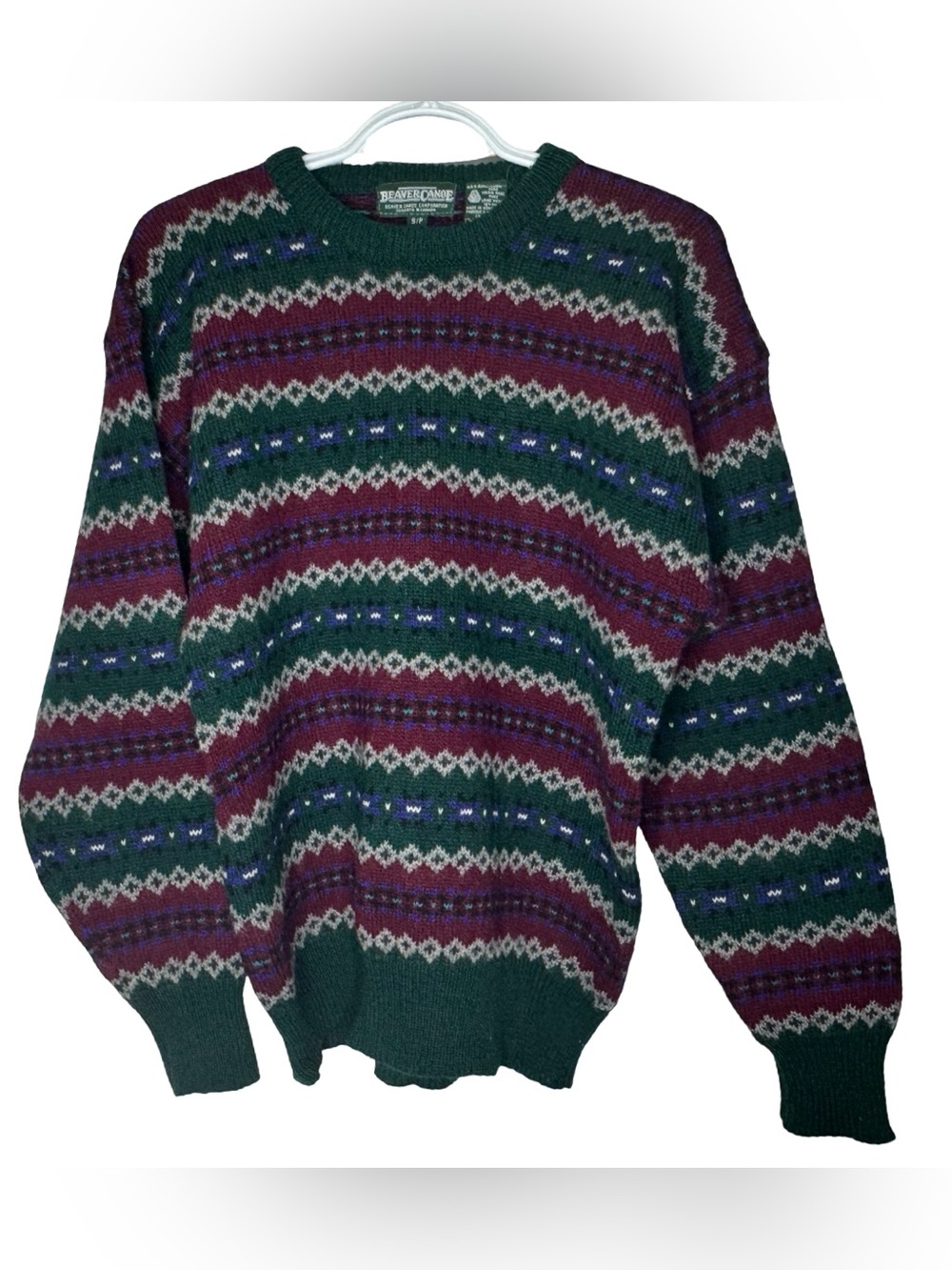 Vintage Unisex Beaver Canoe Geometric Fair Isle knit Sweater